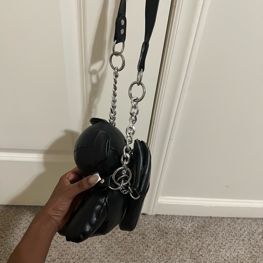 SHEIN Black Bear Mini Bag with Silver Chain